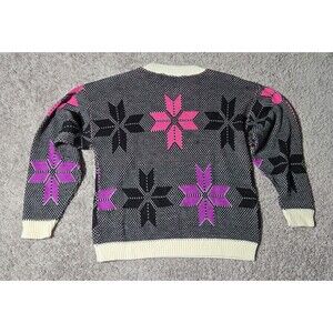 Vintage 80s Chris Ann Original Knit Sweater Stars Black Purple 100% Acrylic